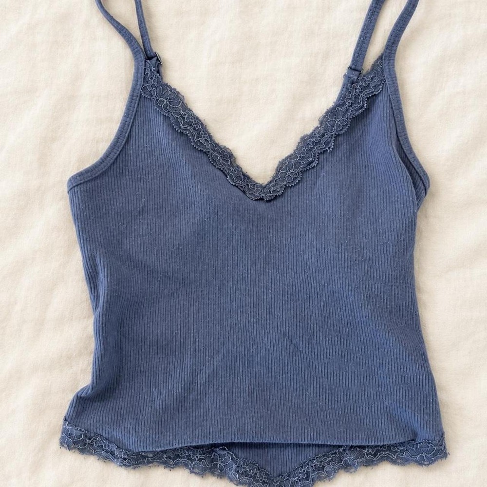 Hollister Dusty Blue Lace Trim Ribbed Cami — XXS